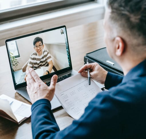 man holds a class online